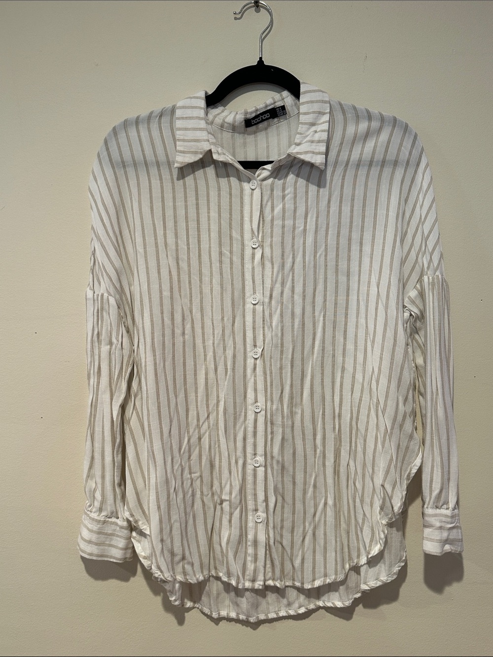 Boohoo White & Beige Striped Casual Button-Down Shirt